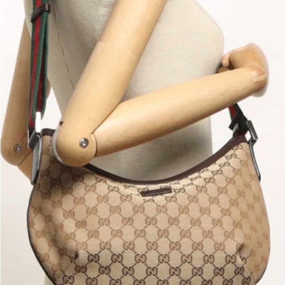 Gucci Cream and Brown Shoulder Bag with Iconic Monogram Canvas